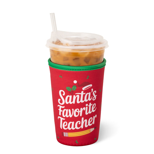 Santa's Favorite Teacher Medium Iced Cup Coolie