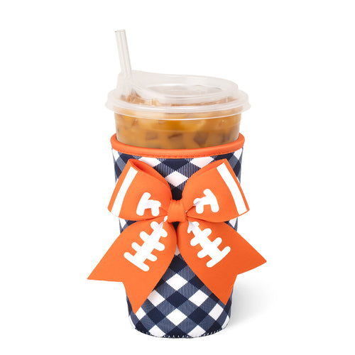 Gameday Gingham Navy + Orange Medium Iced Cup Coolie
