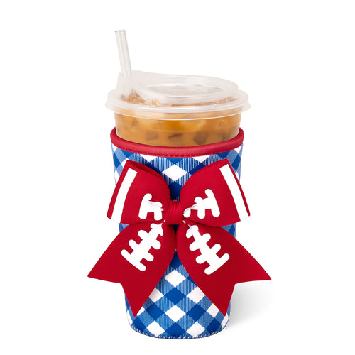 Gameday Gingham Royal + Red Medium Iced Cup Coolie