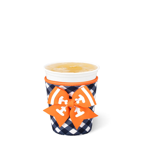 Gameday Gingham Navy + Orange Small Iced Cup Coolie