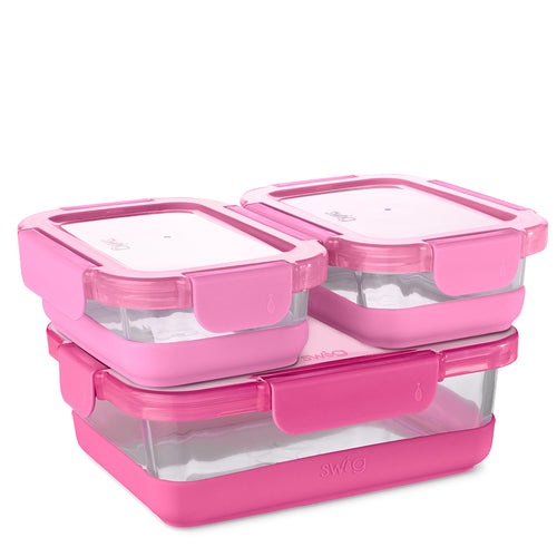 Pink 3pc Glass Food Storage Large Set