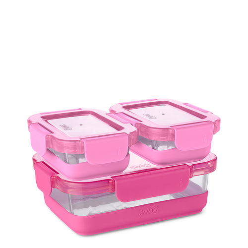 Pink 3pc Glass Food Storage Medium Set