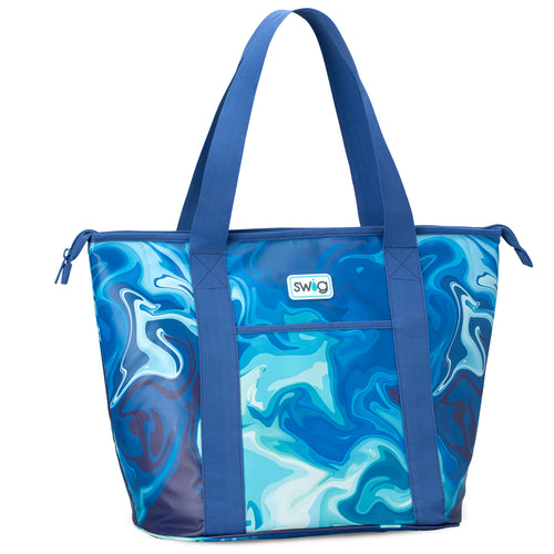 Swig Life Blue Lagoon Insulated Zippi Cooler with zipper enclosure and shoulder straps