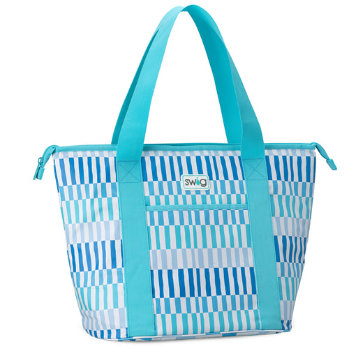 Swig Life Glacier Stripe Insulated Zippi Cooler with zipper enclosure and shoulder straps