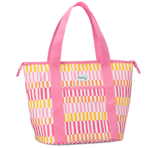 Swig Life Sherbet Stripe Insulated Zippi Cooler with zipper enclosure and shoulder straps