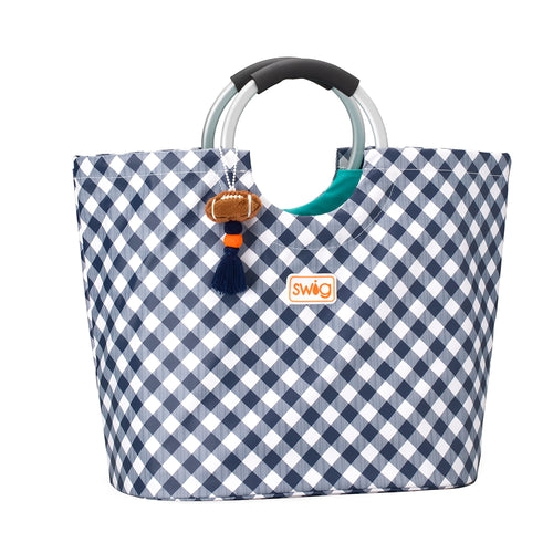 Gameday Gingham Navy + Orange Loopi Tote Bag