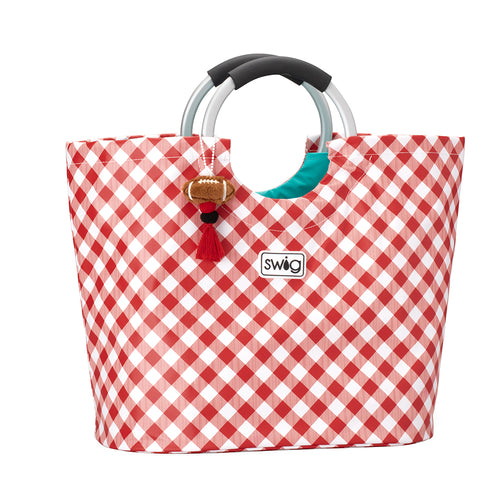 Gameday Gingham Red + Black Loopi Tote Bag