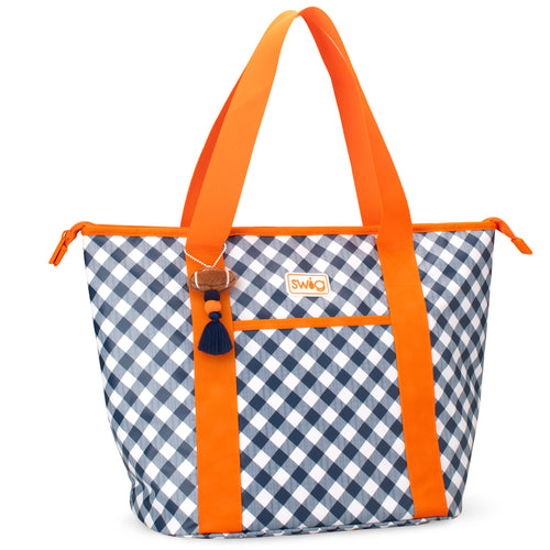 Gameday Gingham Navy + Orange Zippi 36 Cooler