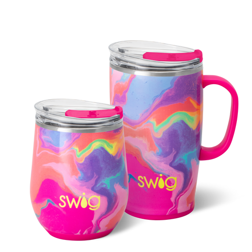 Swig Life Candy Crush AM+PM Set including a 22oz Travel Mug and a 32oz Tumbler 