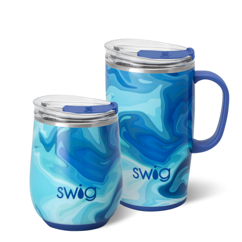Swig Life Blue Lagoon AM+PM Set including a 22oz Travel Mug and a 32oz Tumbler 