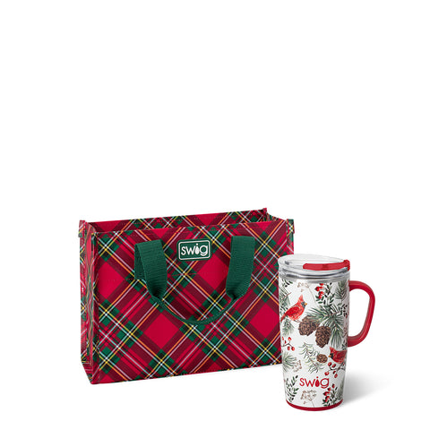 Winter Cardinals + Christmas Plaid Tumbler Gift Set