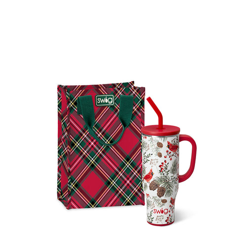 Winter Cardinals + Christmas Plaid Tumbler Gift Set