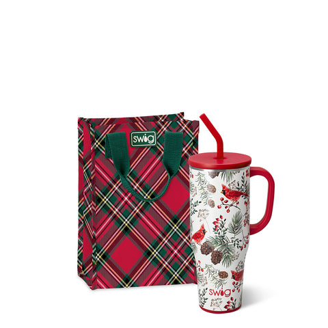 Winter Cardinals + Christmas Plaid Tumbler Gift Set