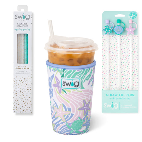 Glitter Clear + Aqua Reusable Straw Set