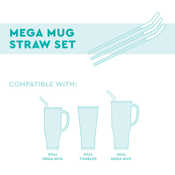 White/Aqua/Black Reusable Straw Set (40oz Mega Mug)