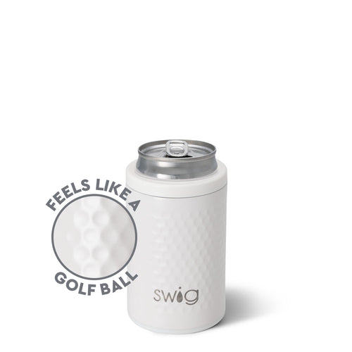 Swig Life 12oz Golf Partee Insulated Can + Bottle Cooler shown with a can inside