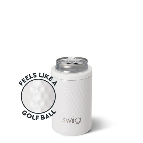 Swig Life 12oz Golf Partee Insulated Can + Bottle Cooler shown with a can inside