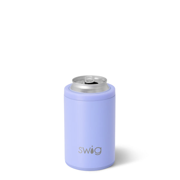 Swig Life 12oz Hydrangea Insulated Can + Bottle Cooler shown with a can inside