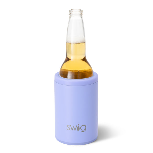 Swig Life 12oz Hydrangea Insulated Can + Bottle Cooler shown with a bottle inside