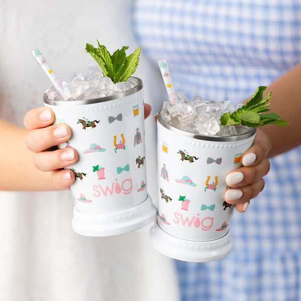 Swig Life insulated Derby Day 12oz Mint Julep filled with ice