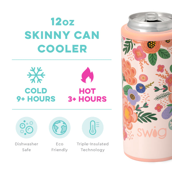 Swig Life 12oz Full Bloom Skinny Can Cooler temperature infographic - cold 9+ hours or hot 3+ hours