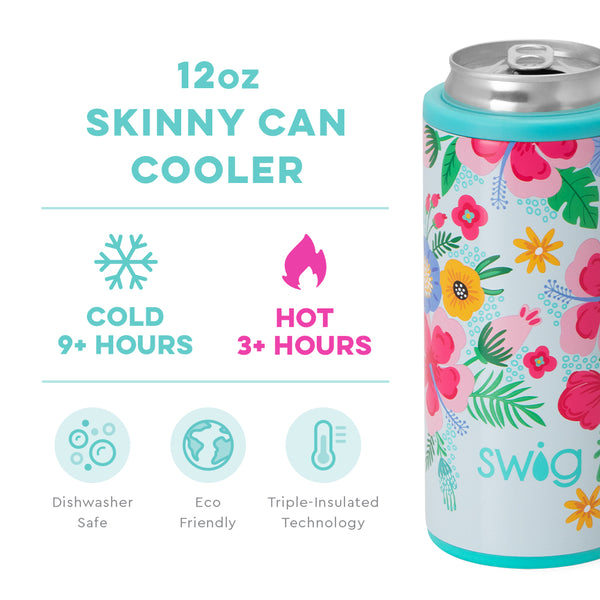 Swig Life 12oz Island Bloom Skinny Can Cooler temperature infographic - cold 9+ hours or hot 3+ hours