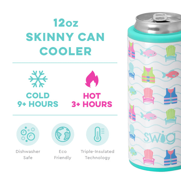 Swig Life 12oz Lake Girl Skinny Can Cooler temperature infographic - cold 9+ hours or hot 3+ hours
