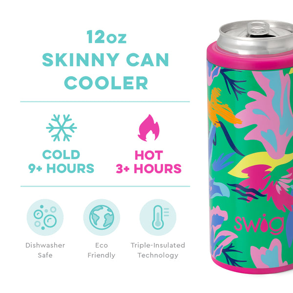 Swig Life 12oz Paradise Skinny Can Cooler temperature infographic - cold 9+ hours or hot 3+ hours