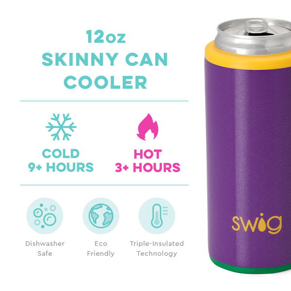 Swig Life 12oz Pardi Gras Skinny Can Cooler temperature infographic - cold 9+ hours or hot 3+ hours