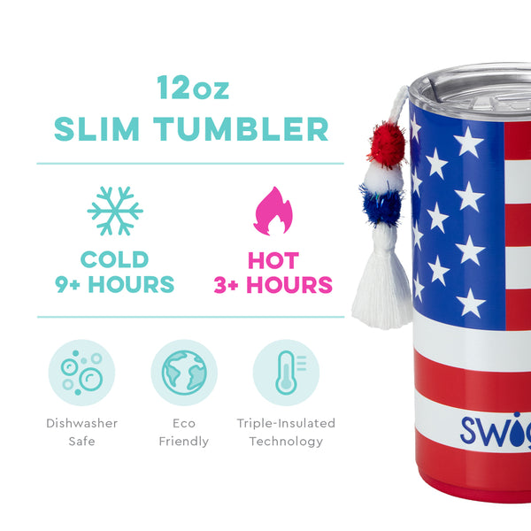 Swig Life 12oz Cloud Nine Slim Tumbler temperature infographic - cold 9+ hours or hot 3+ hours