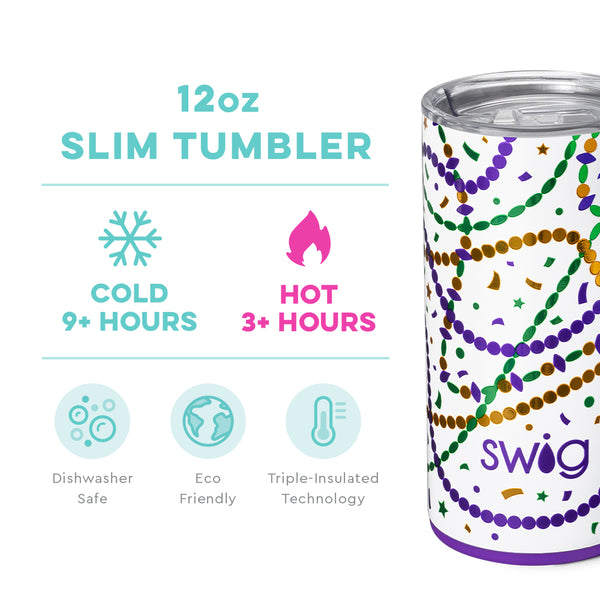 Swig Life 12oz Hey Mister Slim Tumbler temperature infographic - cold 9+ hours or hot 3+ hours