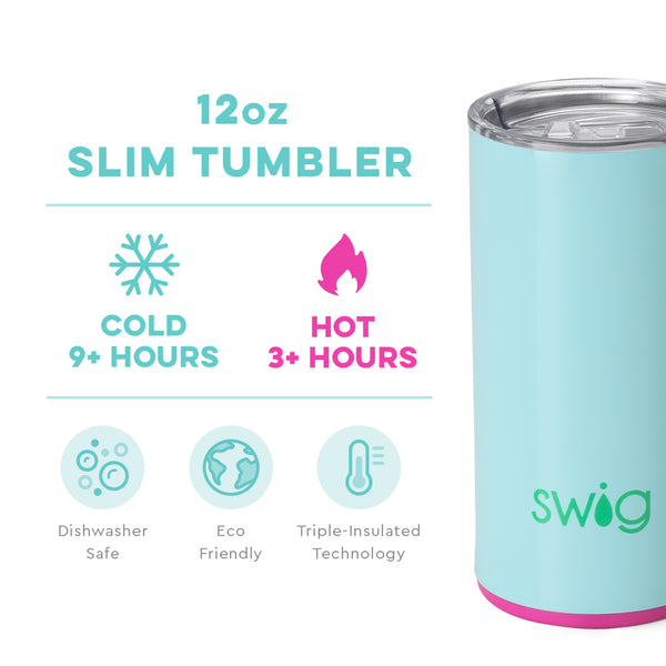 Swig Life 12oz Prep Rally Slim Tumbler temperature infographic - cold 9+ hours or hot 3+ hours
