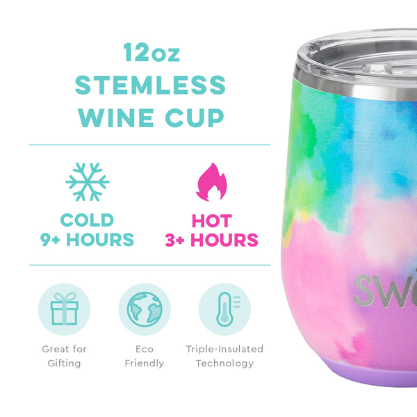 Swig Life 12oz Cloud Nine Stemless Wine Cup temperature infographic - cold 9+ hours or hot 3+ hours