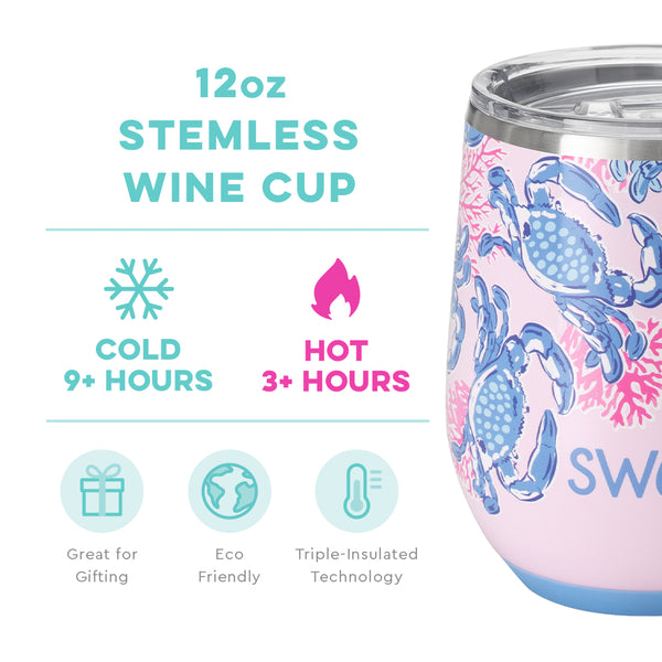Swig Life 12oz Get Crackin' Stemless Wine Cup temperature infographic - cold 9+ hours or hot 3+ hours