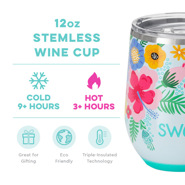 Swig Life 12oz Island Bloom Stemless Wine Cup temperature infographic - cold 9+ hours or hot 3+ hours