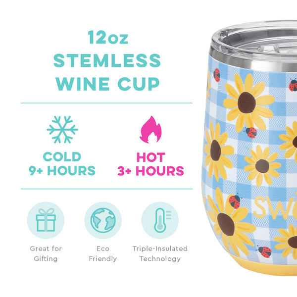 Swig Life 12oz Picnic Basket Stemless Wine Cup temperature infographic - cold 9+ hours or hot 3+ hours