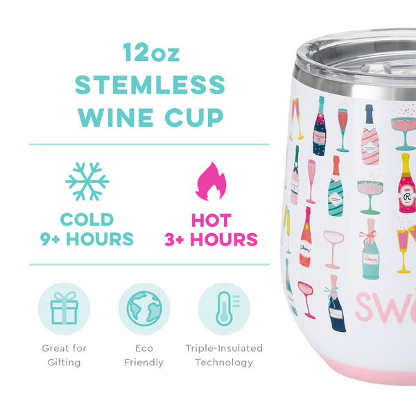 Swig Life 12oz Pop Fizz Stemless Wine Cup temperature infographic - cold 9+ hours or hot 3+ hours