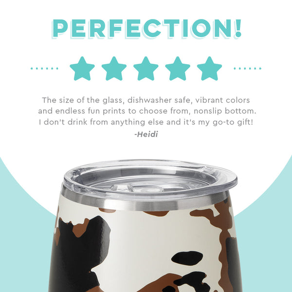Swig Life customer review on 14oz Hayride Cow Print Stemless Wine Cup - Perfection