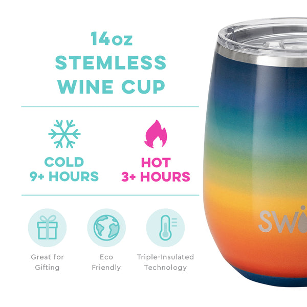 Retro Rainbow Stemless Wine Cup (14oz)