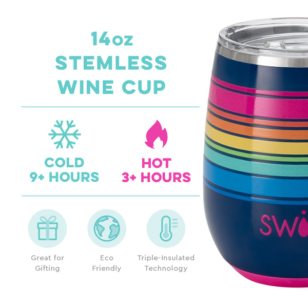 Swig Life 14oz Electric Slide Stemless Wine Cup temperature infographic - cold 9+ hours or hot 3+ hours