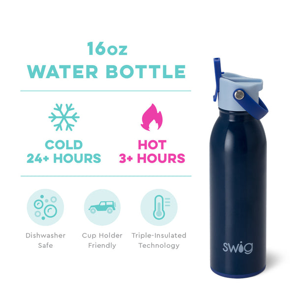 Swig Life 16oz Blue Tide Insulated Flip + Sip Cap Water Bottle temperature infographic - cold 24+ hours or hot 3+ hours