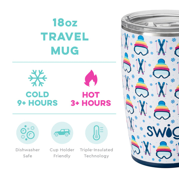 Swig Life 18oz Après Ski Travel Mug temperature infographic - cold 9+ hours or hot 3+ hours