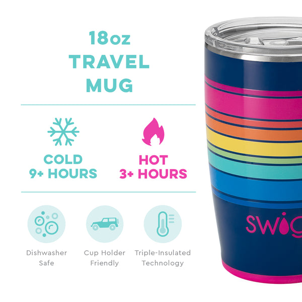 Swig Life 18oz Electric Slide Travel Mug temperature infographic - cold 9+ hours or hot 3+ hours