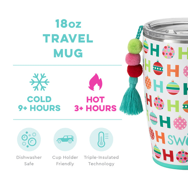Swig Life 18oz Hohoho Travel Mug temperature infographic - cold 9+ hours or hot 3+ hours