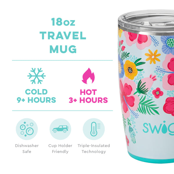Swig Life 18oz Island Bloom Travel Mug temperature infographic - cold 9+ hours or hot 3+ hours