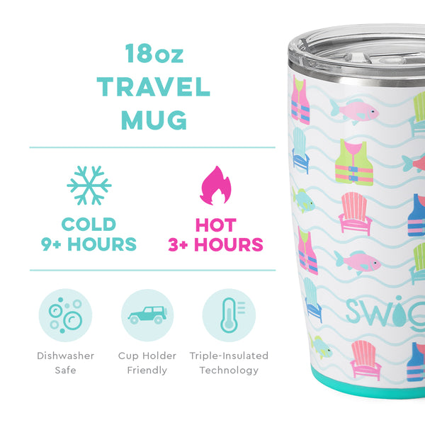 Swig Life 18oz Lake Girl Travel Mug temperature infographic - cold 9+ hours or hot 3+ hours