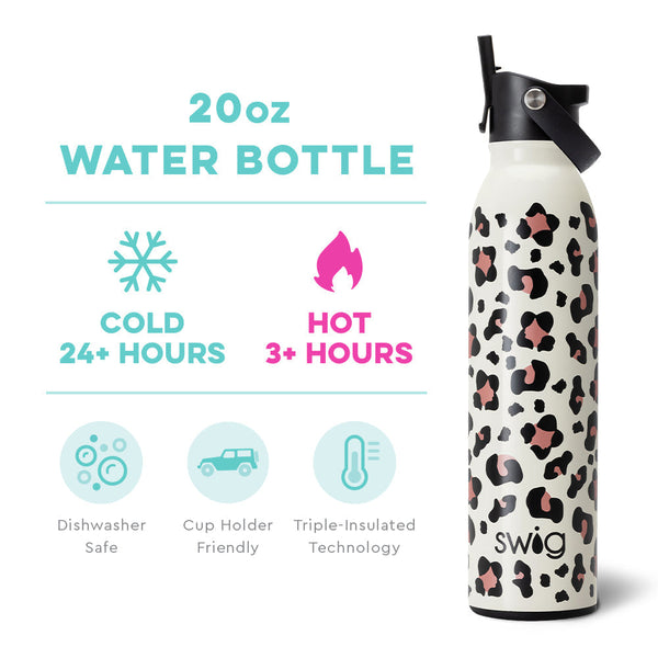 Swig Life 20oz Luxy Leopard Insulated Flip + Sip Cap Water Bottle temperature infographic - cold 24+ hours or hot 3+ hours