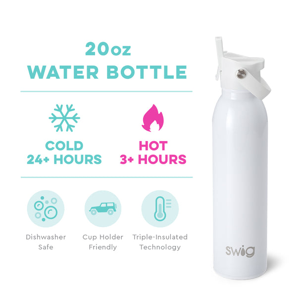Swig Life 20oz Shimmer White Insulated Flip + Sip Cap Water Bottle temperature infographic - cold 24+ hours or hot 3+ hours