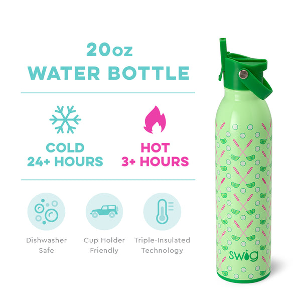 Swig Life 20oz Tee Time Insulated Flip + Sip Cap Water Bottle temperature infographic - cold 24+ hours or hot 3+ hours
