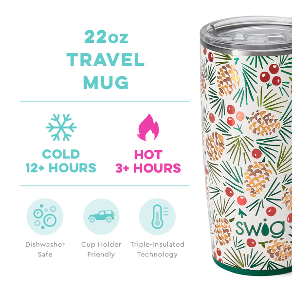 Swig Life 22oz All Spruced Up Travel Mug temperature infographic - cold 12+ hours or hot 3+ hours